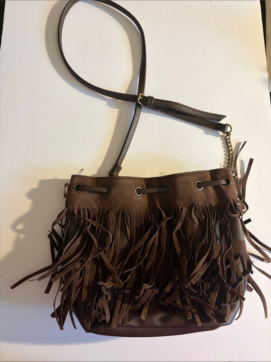 Handbags - Fringe Crossbody Shoulder Bag - Brown